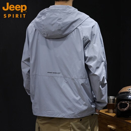 JEEP SPIRIT sun protection clothing for men 2025 new style ice silk loose large size high-end brand ice feeling summer men's fishing clothing jacket F017 blue gray M