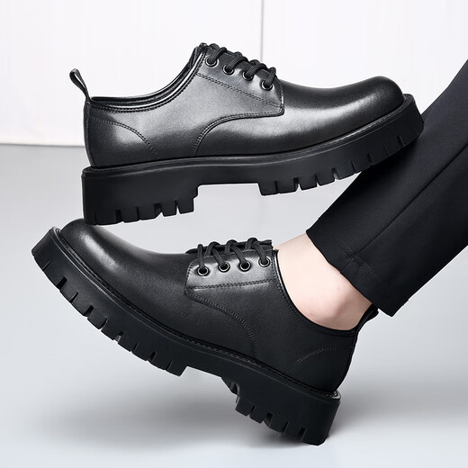 Gy Jinlilai Herrengeschäft formale Tragen Lederschuhe Dicke Sohle erhöhte britische schwarze Männer Big Head Echtes Leder groß Größe 4748 Urlaub 9901 Schwarz 37