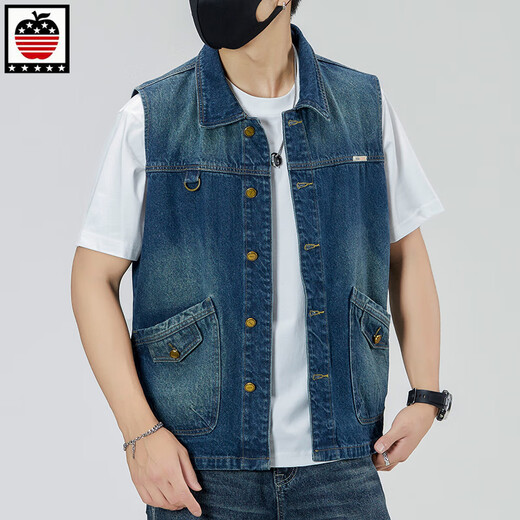 Aemape Apple Light Color de grande taille Vertinit en denim pour les hommes et les femmes Spring and Summer Brand Retro Workswear Works Works Worksless Sans manche sans manches Gitre 6231 # Retro Blue XL (recommandé 145-160jin [Jin est égal à 0,5 kg]))