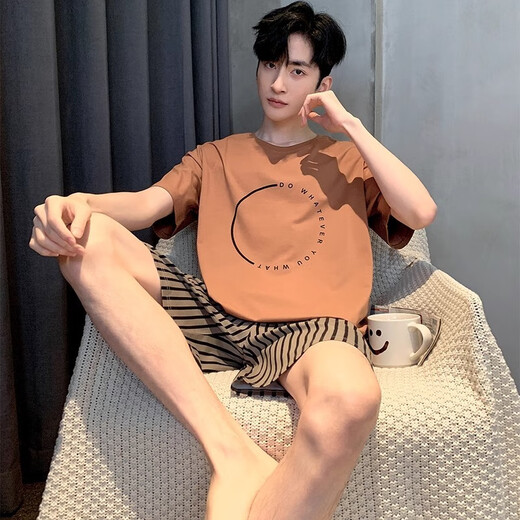 
Modalga large size pajamas men's summer 2025 new casual shortsleeved shorts simple men's thin home clothing set 6621 gray grid + 6623 puppy M student [80-100Jin [Jin equals 0.5 kg]]