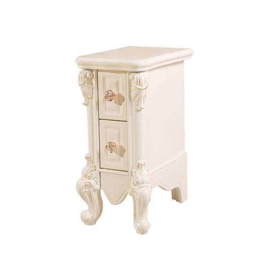 Mini bedside table simple narrow storage cabinet small bedside cabinet storage cabinet two-pull small cabinet pastoral telephone table TC50 cm bedside table ivory white gold scribbling complete installation