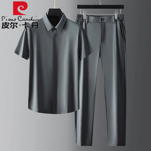 
Pierre cardin ice silk suit men's temperament gentleman silky no-scalding anti-end business casual quick-dry thin men's short-sleeved shirt WH-9904 dark blue (shirt style) L [Suggested 90-115 Jin [Jin equals 0.5 kg]]