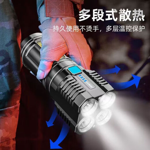 LED strong light flashlight zoom long-range ultra-high endurance outdoor multi-function searchlight outdoor emergency long-range strong light flashlight quad-core wick-high brightness