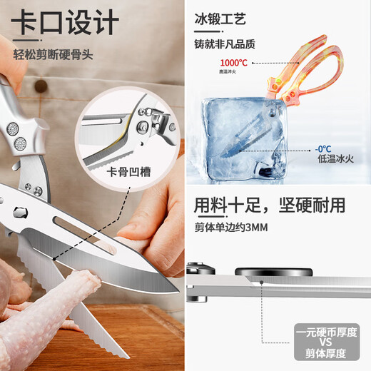 OPPEIN Deutsche Hühnerknochenschere aus Edelstahl für die Küche, leistungsstarke Multifunktionsschere zum Schneiden von Hühner-, Enten- und Gänseknochen, spezielle Lebensmittelschere, verbesserte abnehmbare deutsche scharfe Hühnerknochen