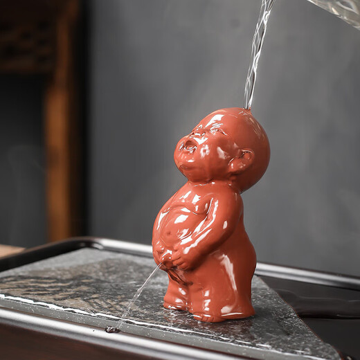 Ensa purple clay tea urinating boy tea tray accessories ornaments handmade can raise squirting children tea children fun small peeing boy looking up to the sky