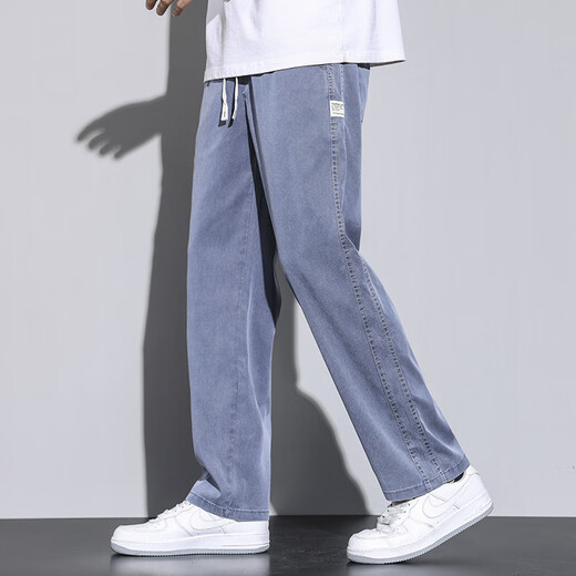 Fat Donglai Summer Tencel Pants Men's Straight Leg Loose Floor-Mopping Trendy Brand Wide Leg Pants 2025 Autumn Thin Casual Pants Men's 1048 Light Blue 1 Pack M _ Size