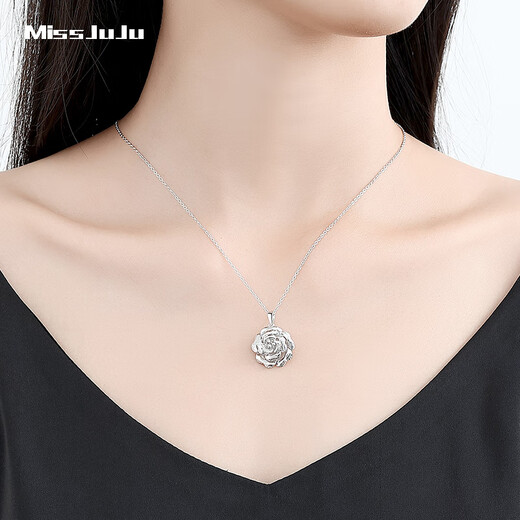 Miss JuJu pt950 platinum rose flower pendant women's fashionable platinum flower necklace for girlfriend, pendant weighs 2.1-2.3 grams + delivery silver chain