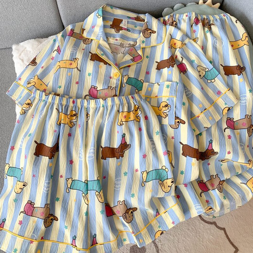 Jingpufei Hellokitty kurzärmeligte Pyjamas für Frauen im Frühlings- und Sommerwolken-Baumwoll-Drei-teilige Heimkleidung Yunduo Cotton-9906# Star Puppy PUPPE DRÜCK SET M [Vorschlag 75-100jin [Jin gleich 0,5 kg]]