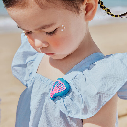 Mini Balabala, the same style in the mall, girls' short-sleeved shirt, summer baby square neck flying sleeve sweet top, milk white 10501 80