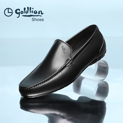 Goldlion men's slip-on shoes, comfortable loafers, business casual leather shoes 57101035001A-black-size 41
