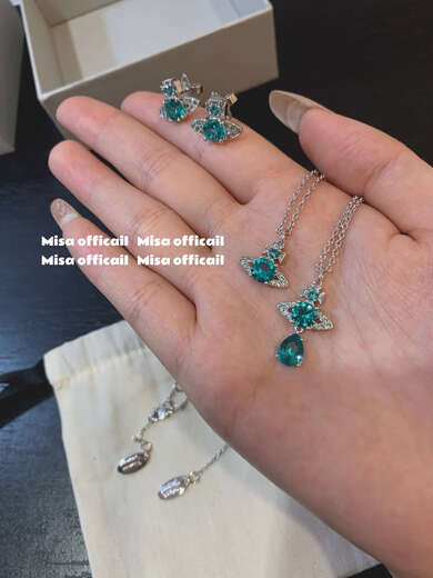 Yadige design emerald new color mermaid tears saturn zircon necklace earrings for women light luxury high-end emerald single diamond saturn earrings