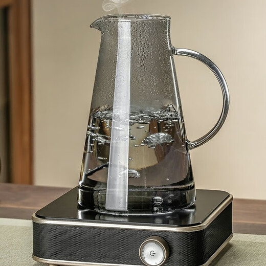 MIDOC high borosilicate glass household tea cup for guests, high-end green tea cup, water cup set, drinking cup, water set, high-looking soot wooden handle cup * 6 + black frame + portable tray