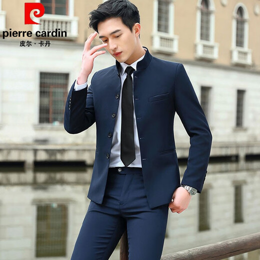 Pierre Cardin Mao suit men's suit Chinese style wedding dress Korean version slim Chinese style small suit jacket Mao suit black single coat M 100-108Jin Jin equals 0.5 kg
