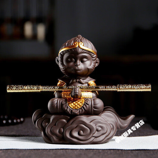 Chopsticks Creation Color Changing Tea Pet Monkey King Tea Pet Ornaments Purple Sand Monkey King Monkey King Tea Play Tea Table Accessories Resin Color Changing Monkey Can Raise Fish Tank Somersault Cloud Monkey + Golden Cudgel