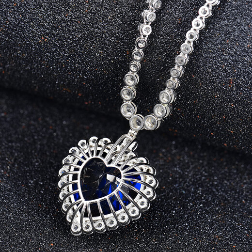 Yadige Deluxe 6A Tanzanite Necklace Wedding Banquet Ocean Heart Sapphire Necklace Heart Shape Pendant for Women Chain Length Default 45cm