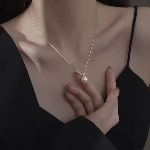 IosnS999 sterling silver single pearl necklace women's light luxury high-end neck necklace 2025 new clavicle chain as a gift for girlfriend 999 sterling silver single pearl necklace selected gift box