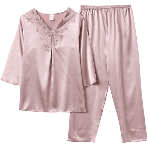 Modal Frühlings- und Sommer mittleren Alters Pyjamas für Frauen können Schwiegermutterseide tragen. Dünner Seidenstil zweiteiliger Set für ältere und ältere Menschen AR684 Pulver 2xl empfohlen [120-145jin [Jin gleich 0,5 kg]]]