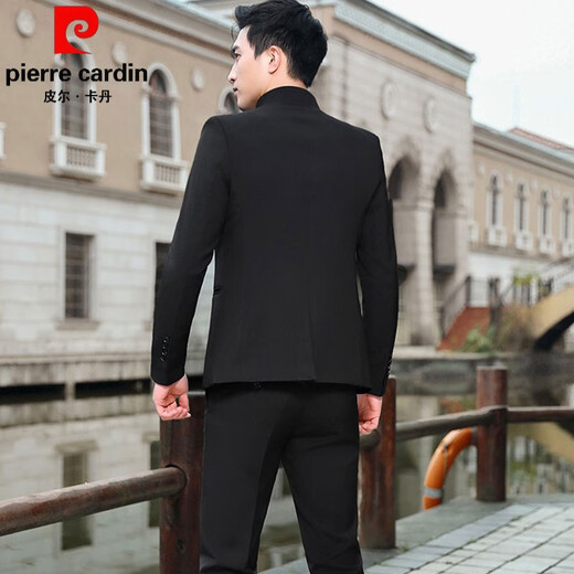 Pierre Cardin Mao suit men's suit Chinese style wedding dress Korean version slim Chinese style small suit jacket Mao suit black single coat M 100-108Jin Jin equals 0.5 kg