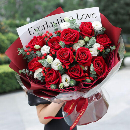 Aihuaju Flower Express Flower Gift Red Rose Birthday Gift for Girlfriend and Wife Confession Bouquet Delivered Within Hours in the City My Only Love 11 Corolla Roses |dy397