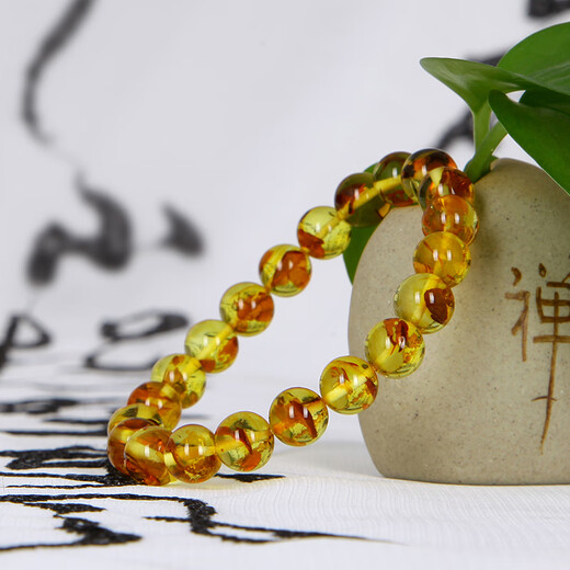 Famous family natural flower amber bracelet for men and women, single circle round bead red leaf explosion amber bracelet birthday gift for girlfriend 9mm