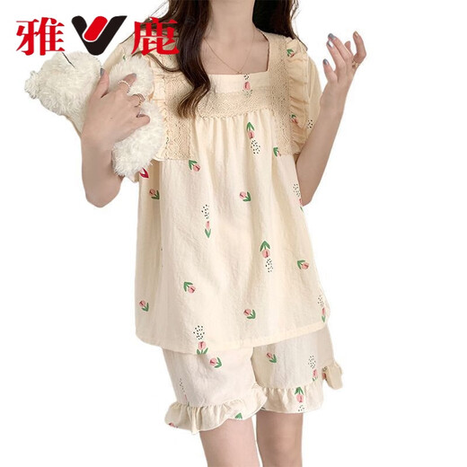 
Yalu pajamas for women in summer sweet princess style shorts shorts suit summer women's internet celebrity home clothes spring and summer style outfit JDX-695 M (suitable for 75-100Jin [Jin equals 0.5 kg])