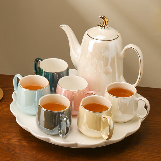 Meidao rotating water set complete set of ceramic afternoon tea tea set large capacity teapot high temperature resistant drinking cup tea cup mixed color pearl-white pot-rotating water set-gift box