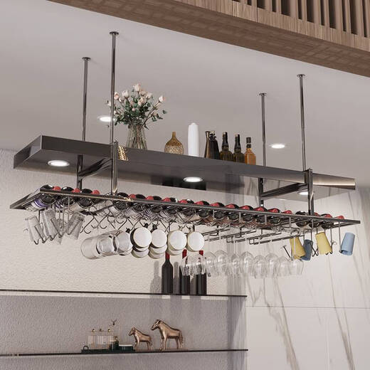 咏幻吧台吊架悬挂酒吧红酒杯架倒挂吊柜轻奢不锈钢酒架高脚杯挂架 黑钛颜色款12035