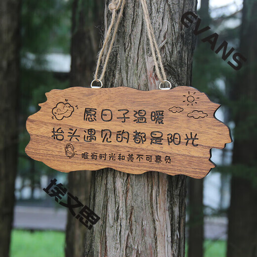 Solid wood carving decoration door sign simulation garden pendant B&B wooden sign balcony courtyard retro residential home custom 25*10.8CM (style 1) May your life be pure and worry-free