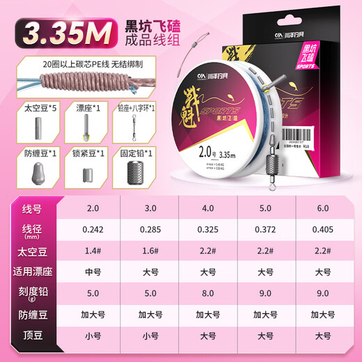 Kawaze Heikeng Feike competitive line group Zhankui PE reinforced knotless carbon core main line finished line group strong pull fishing crucian carp line 3.35 meters Heikeng Feike carbon core line group No. 2.0