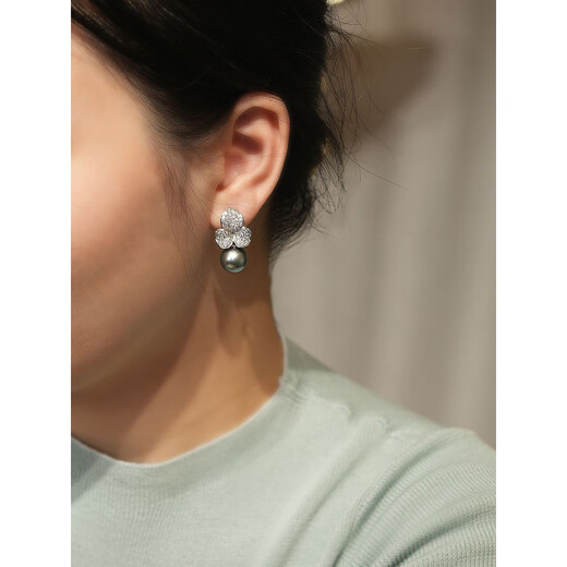 2025 New Pearl Earrings Gift Niche Versatile Earrings Platinum Gray Natural Seawater Platinum Gray Pearls 14mm