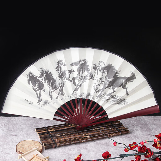 TaTanice folding fan for men, gift box, birthday gift, Chinese style handmade men's fan, silk cloth fan, business gift, eight horses