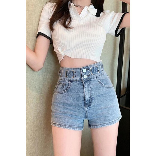 S.SOFEA Korean style slimming wide-leg denim shorts for women summer new casual loose-fitting hot pants black high quality 6195 L