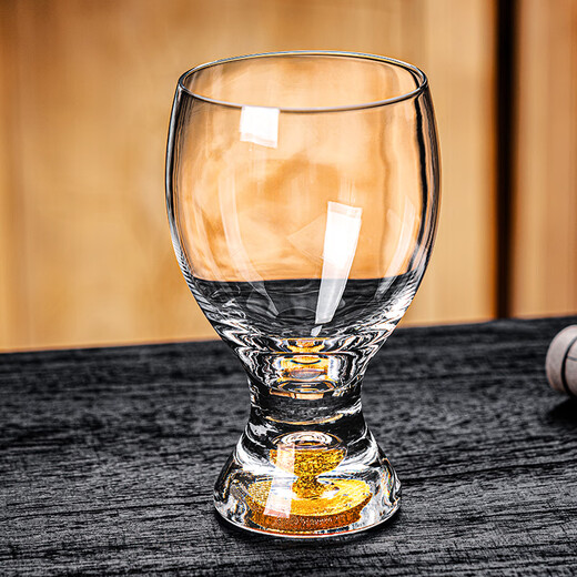 MARTIGUES Light luxury high-end crystal glass gold foil beer mug home hotel KTV craft wheat beer mug high-end water cup bamboo and wood cup holder set gold foil beer mug 370ml