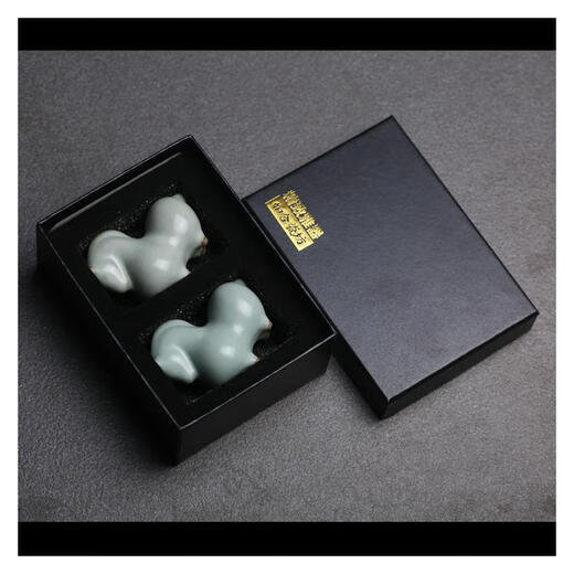 Antis Official Quality Ru Kiln Little Tang Horse Tea Pet Azure Split Tea Play Small Ornament Paperweight Pen Holder Ceramic Tea Set Ru Kiln - Little Tang Horse Pair + Gift Box