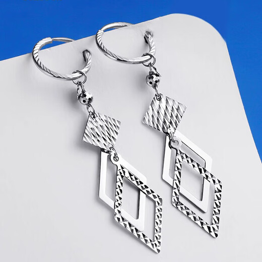Dirholl platinum rhombus earrings for women, long tassel pattern, geometric ear hook jewelry, Valentine's Day birthday gift for girls, please contact customer service for custom engraving/writing of greeting cards.