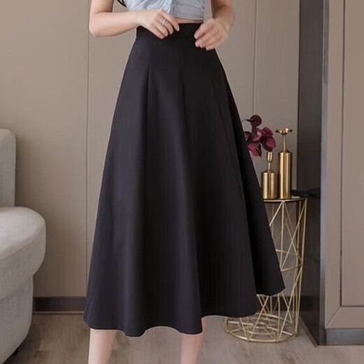 Kim Il-man's long skirt with long skirt for women, medium-length umbrella skirt, high-waisted A-line wear, drapey pear-shaped suit body shape, spring and autumn, black, regular M