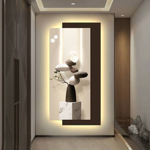 咏幻现代轻奢玄关装饰画简约感led灯入户正对门挂画2025新款壁画 T12350 50*100cm插电语音控制款UV精雕+