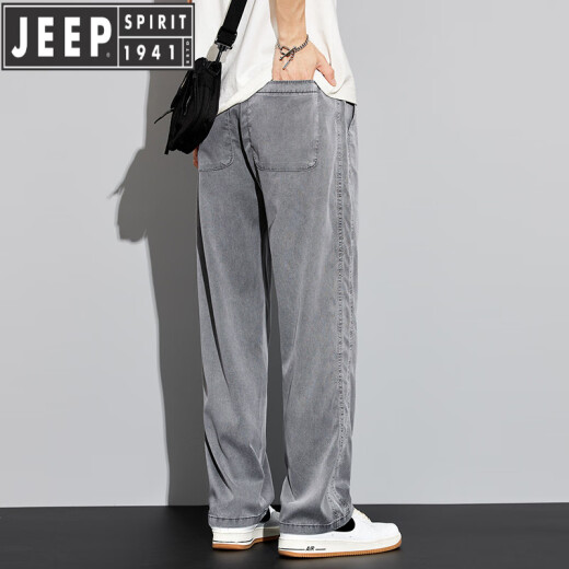 JEEP SPIRIT夏季薄款天丝牛仔裤男士宽松直筒休闲阔腿裤男冰丝潮牌长裤男 YM-1048黑色 M