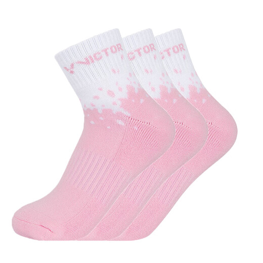 VICTOR威克多羽毛球袜子男女款透气专业运动袜 SK1007 珍珠粉 M码 3双装