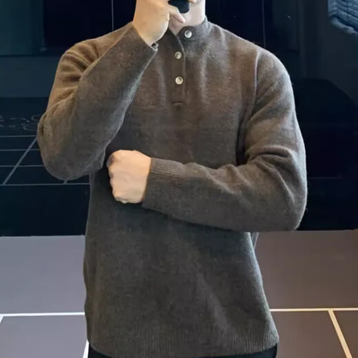 IRONTRAP Henry collar woolen sweater bottoming men's loose long-sleeved sports pullover sweater for autumn and winter brown brown S