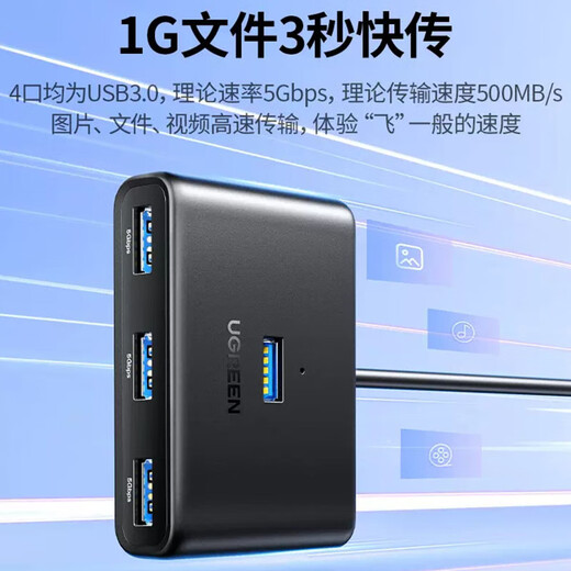 UGREEN CM688 extensor usb enchufe de expansión conjunto de extensión multipuerto divisor typec adaptador hub USB3.0 cuadrado negro nuevo estilo 0,5 metros/15696