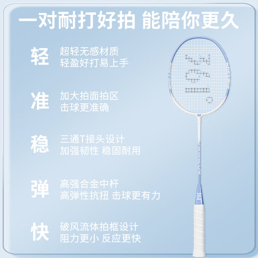 361°羽毛球拍儿童小学生6-12岁碳素超轻耐打专业初学球拍对拍羽毛球拍 【基础球拍】粉+蓝|入门套装