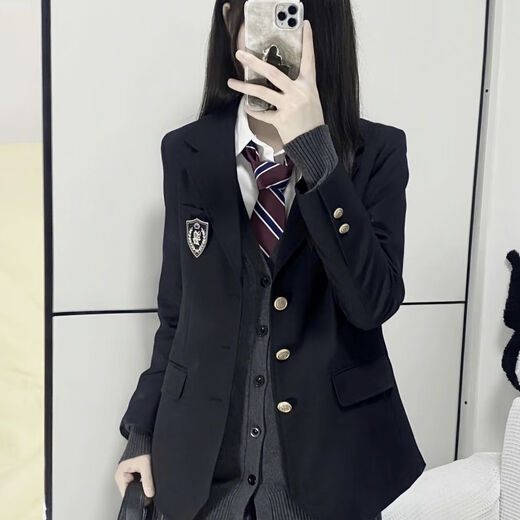 Xier jk uniform black suit jacket female college style three-button loose Korean style small suit with badge JK uniform suit jacket black with badge L 95-109Jin Jin equals 0.5 kg