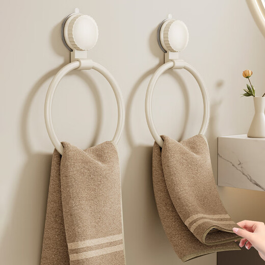 Yinglife Cream White Suction Cup Towel Ring No Punch Bathroom Towel Hanger Space Aluminum Ring Hanging Ring Bathroom Hand Towel Ring Milk White Knob Suction Cup-Towel Ring