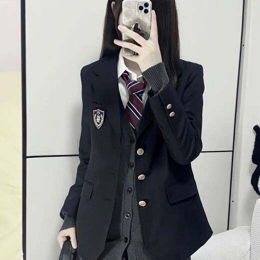 Xier jk uniform black suit jacket female college style three-button loose Korean style small suit with badge JK uniform suit jacket black with badge L 95-109Jin Jin equals 0.5 kg