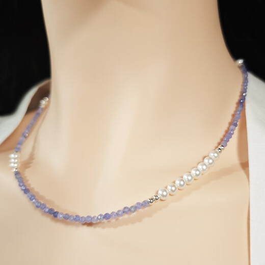 Junpo Yili S925 sterling silver natural aurora pearl tanzanite necklace multi-circle bracelet elegant and fashionable clavicle chain Yili tanzanite necklace 40cm