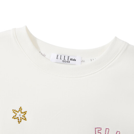 ELLE KIDS children's clothing 80S liquid ammonia hot diamond short-sleeved T-shirt girls summer new casual holiday loose top white 130