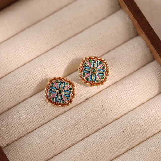 Idel Chinese style enamel earrings 2025 new hot style high-end antique style earrings for women painted earrings suitable for spring E4006 color