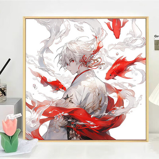 Wen Shiou 2025 New National Comic Big Fish and Begonia Digital Oil Painting Handmade DIY Coloring Small Size Decorative Painting Birthday Gift H3271 Classic Regular Style 70x70cm Strong Coverage DIY Set Thickened