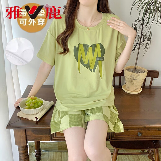 雅鹿莫代尔睡衣女夏季短袖小熊带胸垫可爱少女冰丝居家服大码休闲套装 高质量12611 2XL 女(125-136斤)